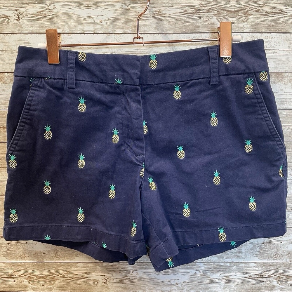 Cambridge Dry Goods‎ Womens Size 2 Shorts Blue Boyfriend Pineapple Embroidered